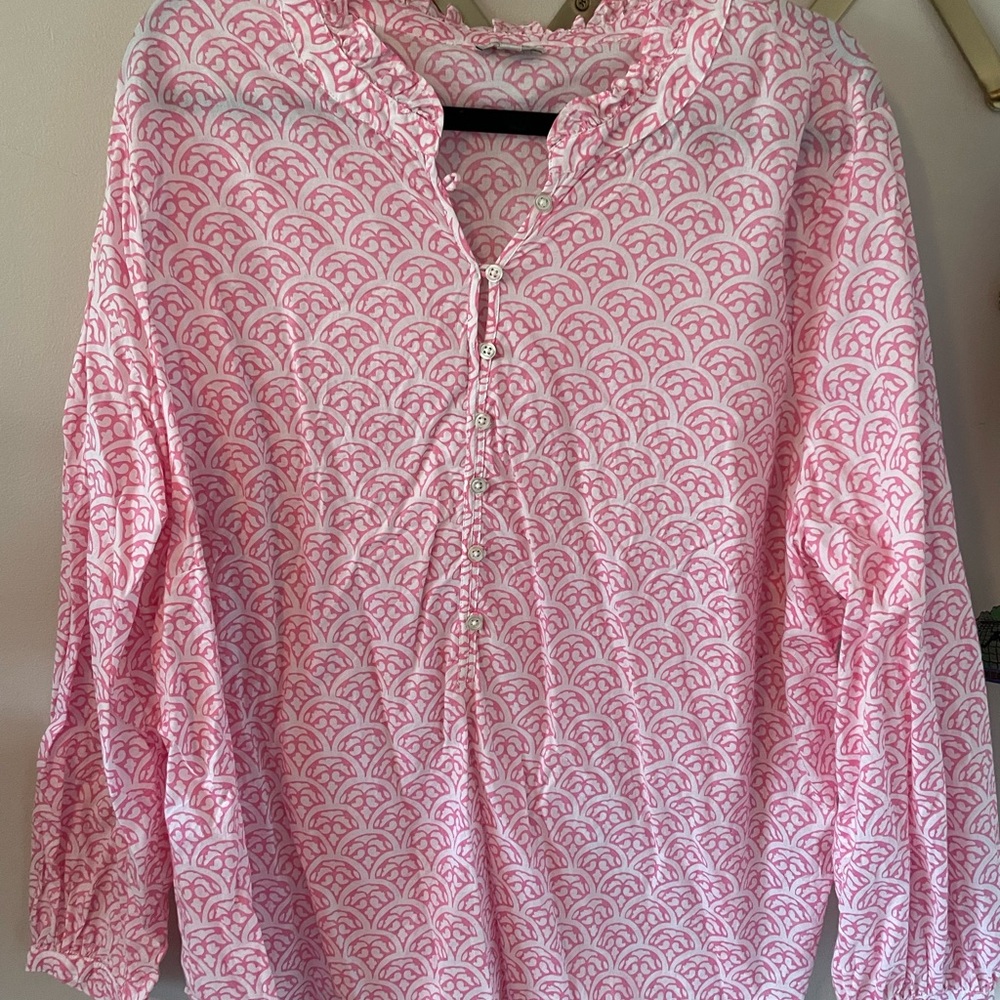 Talbots Pink Patterned Button-Front Tunic Top